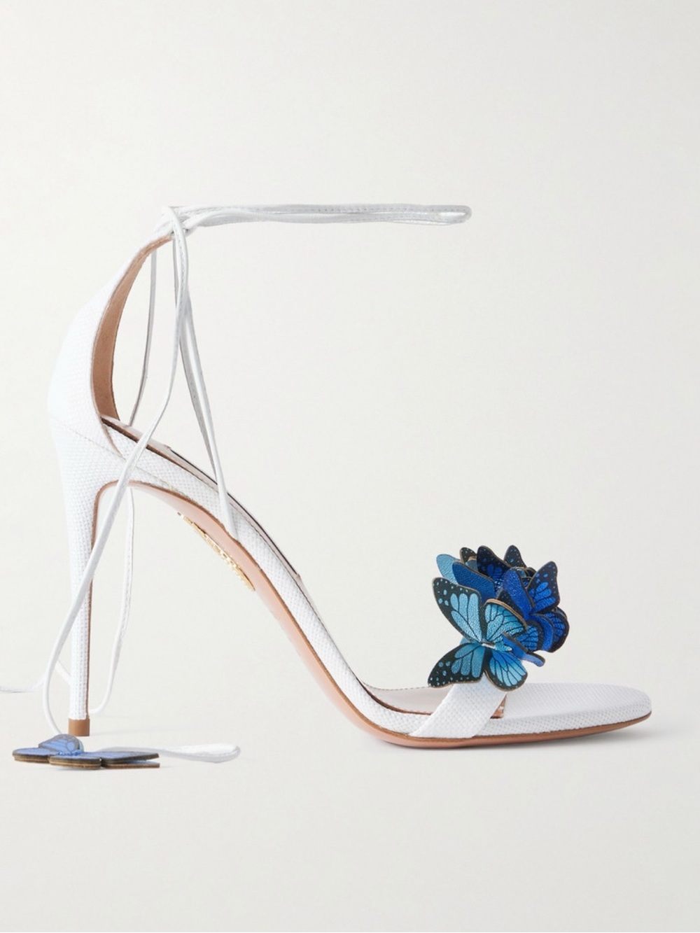 Aquazarra Papillon 105 leather trimmed appliquéd raffia sandals